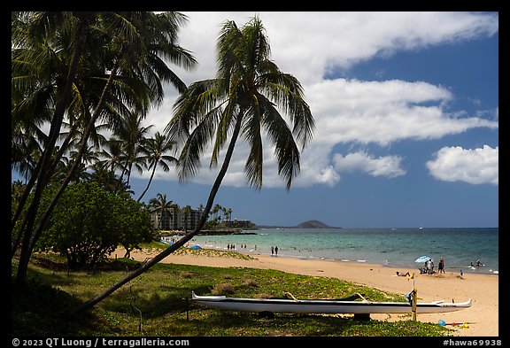 Kamahole Beach with outrigger canoe, Kihei. Maui, Hawaii, USA (color)