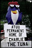 Statue of Charlie the Tuna. One third of the islanders work in tuna can factories.. Pago Pago, Tutuila, American Samoa ( color)