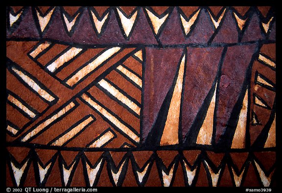 Siapo (bark cloth made from the inner bark of the paper mulberry tree) artwork. Pago Pago, Tutuila, American Samoa