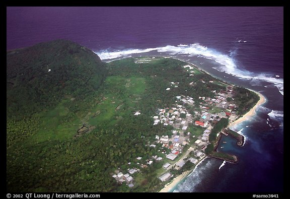 Aerial view of Aanuu village. Aunuu Island, American Samoa (color)