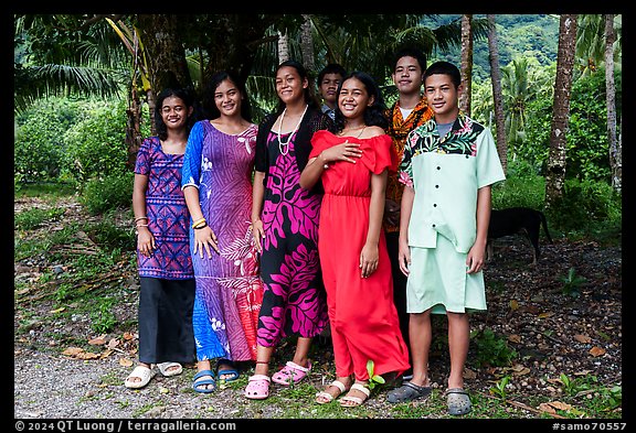 Samoan girls and boys, Fagasa Village. Tutuila, American Samoa (color)