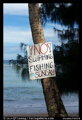 Sign prohibiting leisure activities on Sunday. Tutuila, American Samoa (color)