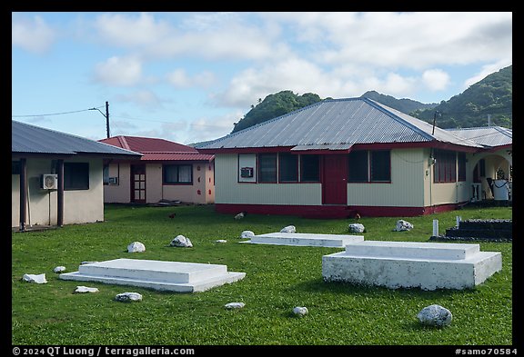 Tombs in backyard, Pagai. Tutuila, American Samoa (color)