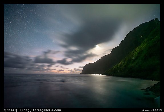 Moonlight, Olosega Island from Asaga Strait. American Samoa (color)