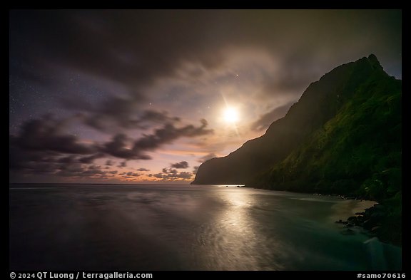 Moonlight over Olosega Island. American Samoa (color)