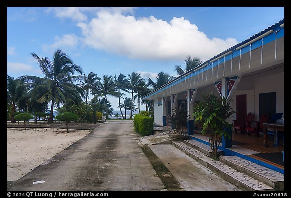 Store and beachfront, Olosega. American Samoa (color)