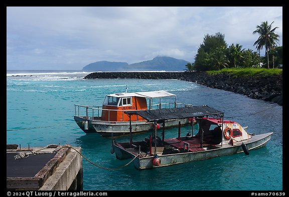 Alia boats, Siufaga harbor, Tau Island. American Samoa (color)