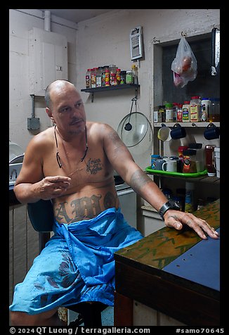 Manaia in kitchen, Tau Island. American Samoa (color)