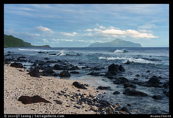 Olosega Island from northside beach, Tau Island. American Samoa (color)