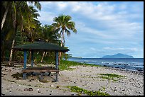 Beach shelter and Olosega Island, Tau Island. American Samoa ( color)