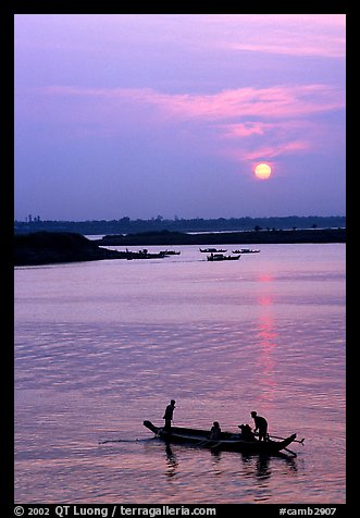 Boat and sunrise, Tonle Sap,  Phnom Phen. Cambodia (color)