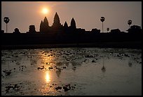 Angkor Wat reflected in pond at sunrise. Angkor, Cambodia (color)