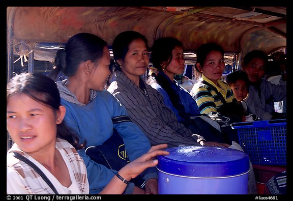 Women ride a bus, Huay Xai. Laos (color)