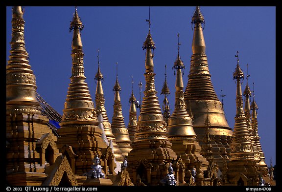 Skyline dominated by spires, Shwedagon Paya. Yangon, Myanmar
