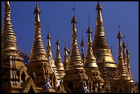 Skyline dominated by spires, Shwedagon Paya. Yangon, Myanmar (color)