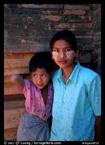 Young burmese woman and child. Bagan, Myanmar