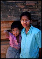 Young burmese woman and child. Bagan, Myanmar (color)