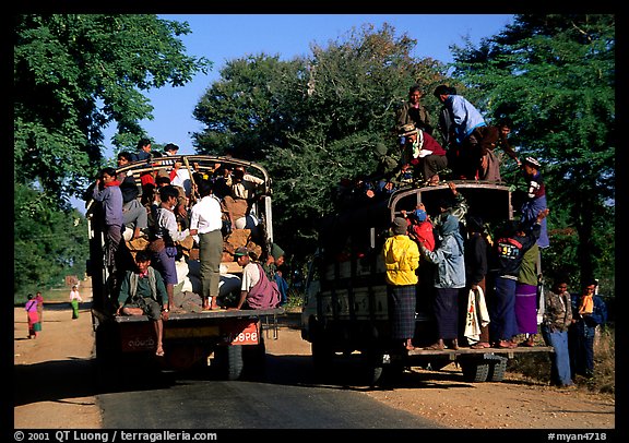 Crowded public busses. Mount Popa, Myanmar (color)