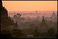 Receeding lines through the dawn mist. Bagan, Myanmar (color)