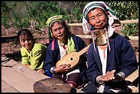 Three generations of Padaung women	singing. Shan state, Myanmar ( color)