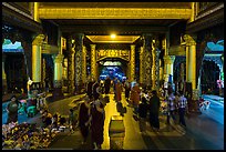 Eastern entrance corridor by night, Shwedagon Pagoda. Yangon, Myanmar ( color)