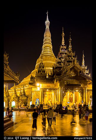 Eastern Main Shrine at night, Shwedagon Pagoda. Yangon, Myanmar