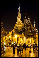 Eastern Main Shrine at night, Shwedagon Pagoda. Yangon, Myanmar ( color)
