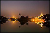 Shwedagon Pagoda and Karawek Hall reflected in Kandawgyi Lake. Yangon, Myanmar ( color)