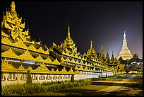 Southern zaungdan and Main Chedi at night, Shwedagon Pagoda. Yangon, Myanmar ( color)