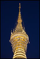 Hti of the Shwedagon Pagoda, adorned with thousands of gems and golden bells. Yangon, Myanmar ( color)