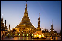 Shwedagon Pagoda gold covered stupa at dawn. Yangon, Myanmar ( color)