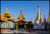 Northern stairway, pavillions, and stupas, Shwedagon Pagoda. Yangon, Myanmar ( color)