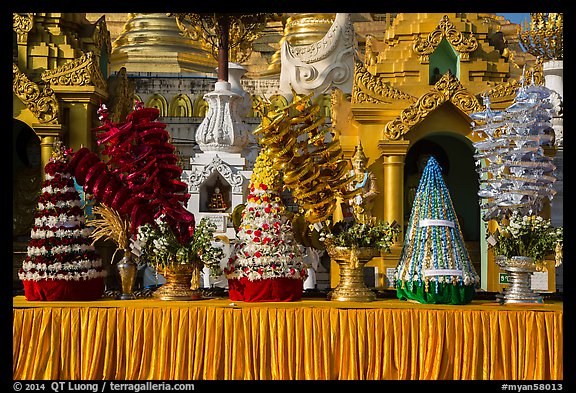 Elaborate offerings, Shwedagon Pagoda. Yangon, Myanmar