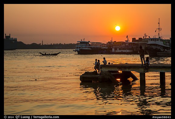 Botataung Pier at sunset, Yangon River. Yangon, Myanmar