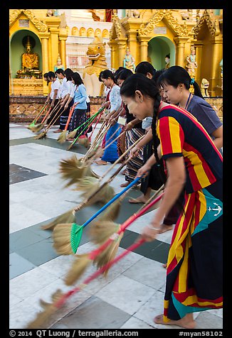 Floor sweepers, Shwedagon Pagoda. Yangon, Myanmar (color)