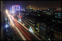 Street from above at night. Yangon, Myanmar ( color)