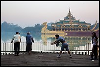 People exercising in front of Karawiek Hall. Yangon, Myanmar ( color)