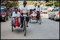 Trishaws on street. Yangon, Myanmar ( color)