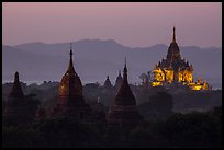 Temples seen from Shwesandaw at dusk. Bagan, Myanmar ( color)