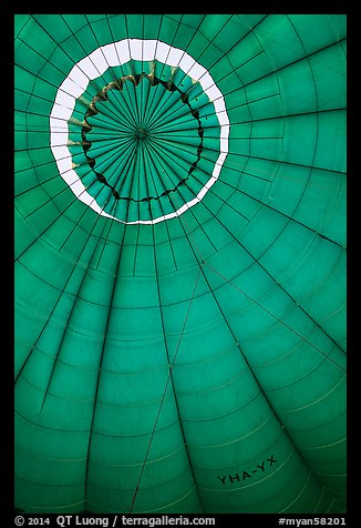 Top vent inside hot air balloon. Bagan, Myanmar (color)