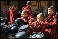 Novices getting ready for lunch, Nyaung U. Bagan, Myanmar ( color)