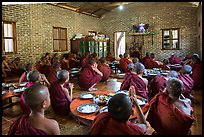 Novices in prayer before lunch, Nyaung U. Bagan, Myanmar ( color)