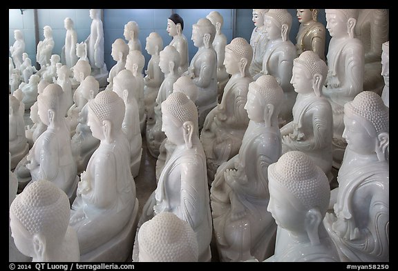 White marble buddha statues for sale. Mandalay, Myanmar (color)