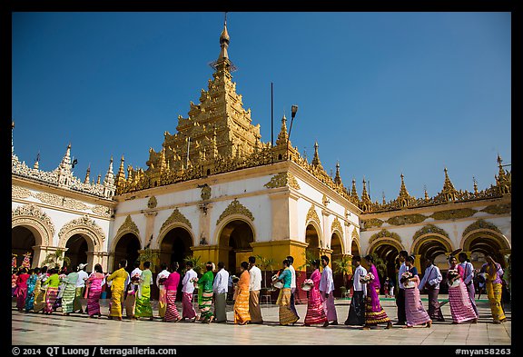 Shinbyu ceremony procession, Mahamuni Pagoda. Mandalay, Myanmar (color)