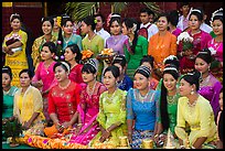 Women pose during novitiation ceremony, Mahamuni Pagoda. Mandalay, Myanmar ( color)