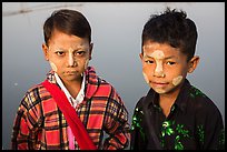 Boys wearing thanaka paste. Mandalay, Myanmar ( color)