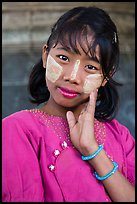 Girl in front of Mingun bell, Mingun. Myanmar ( color)
