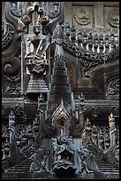 Intricate teak carving, Shwe In Bin Kyaung pagoda. Mandalay, Myanmar ( color)