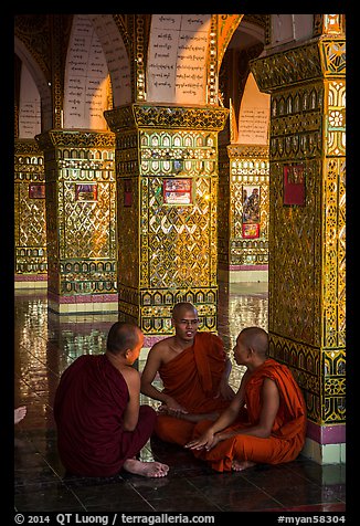 Monks in Sutaungpyei Pagoda. Mandalay, Myanmar (color)