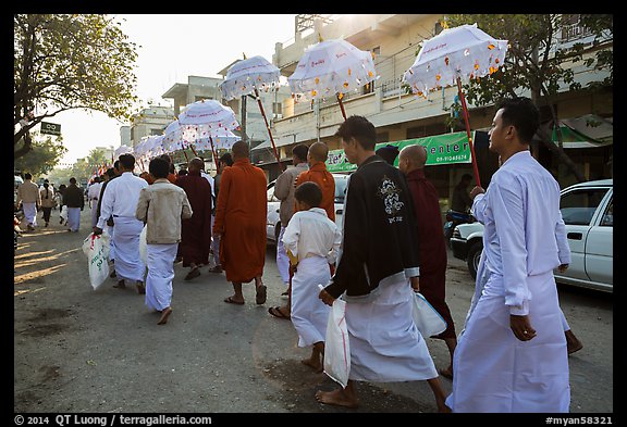Alms procession. Mandalay, Myanmar (color)